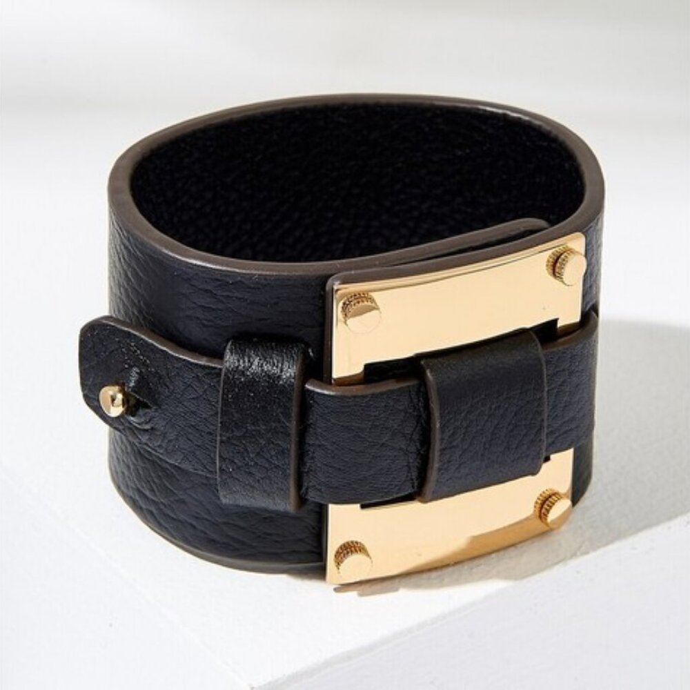 India Hicks Lady P Cuff in black leather.